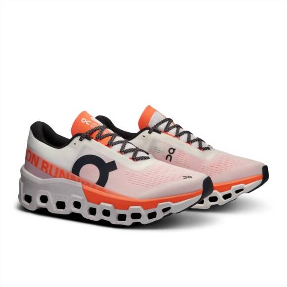 NEW ON RUNNING men's cloud monster 2 running shoes in white/flame